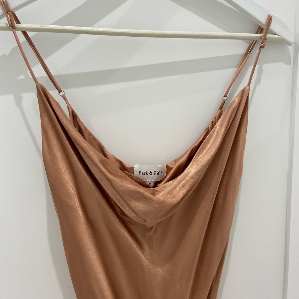 Park & Fifth Satin Midi Dress in Copper Brown